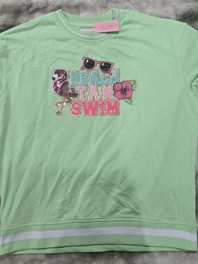 Simply Southern Mint Green 'Beach Tan Swim' Pullover with Sequin Graphic
